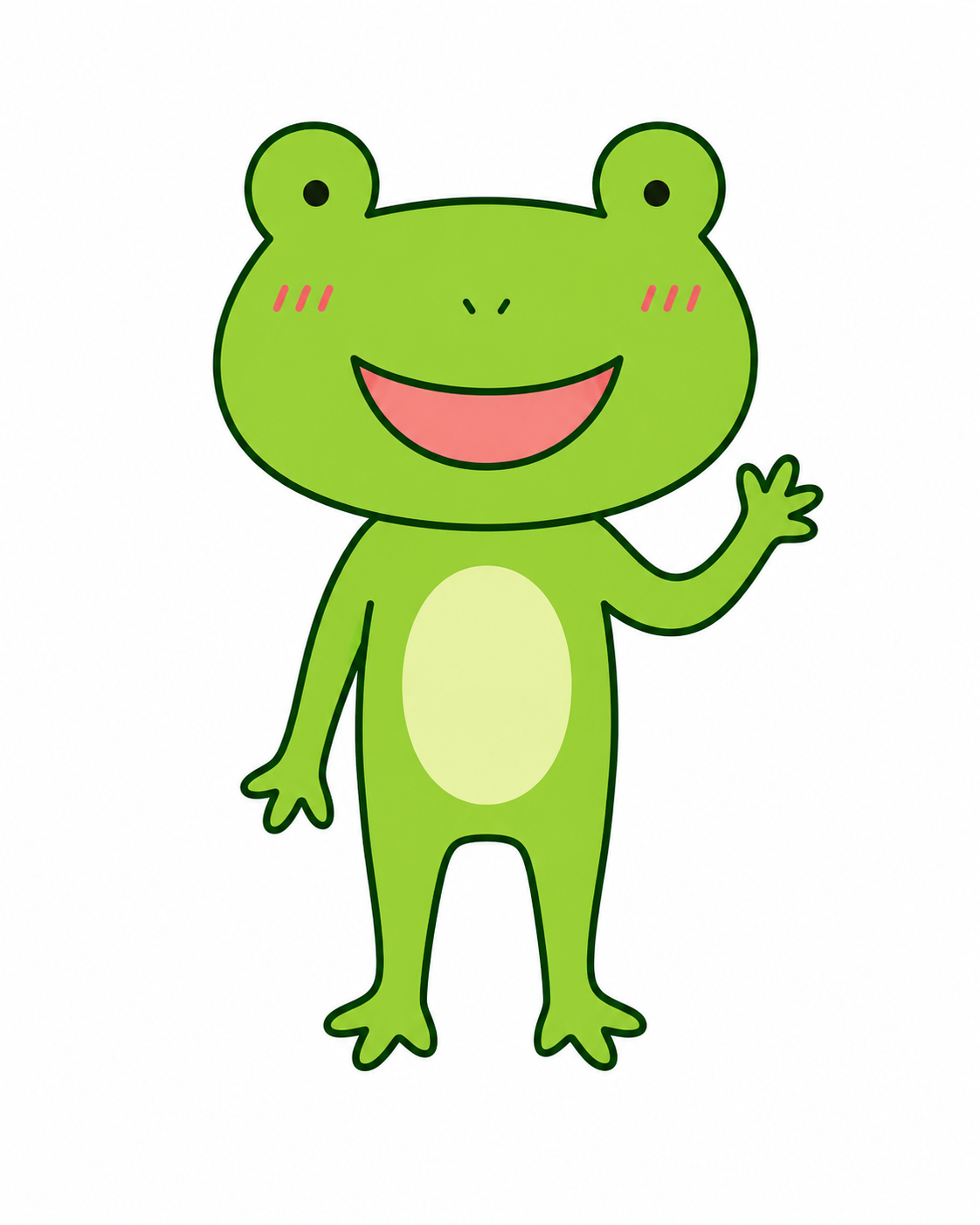 手を上げてあいさつするカエルくん